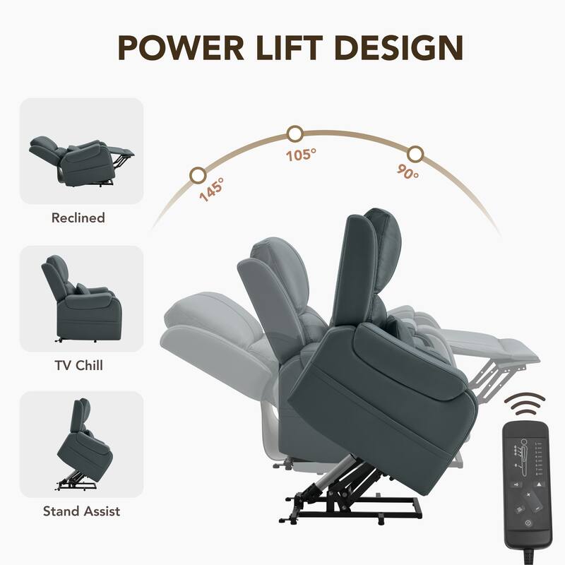 Spruce & Spring Leather Lift Recliner Chair for Elderly with Heat and Massage