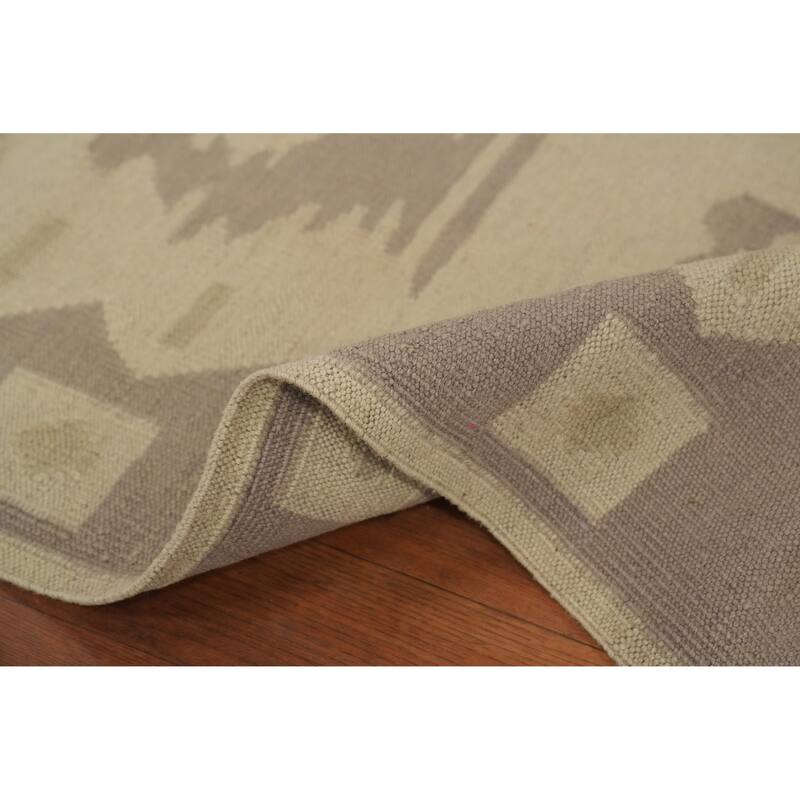 Hand Woven Oriental 100% Wool Carpet Southwestern Tribal Beige & Ivories Kilim Runner Rug - 7' 11'' X 2' 2''