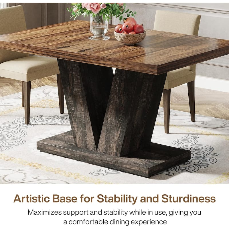 47" Farmhouse Dining Table for 4-6 - Kitchen & Dinner Table with Heavy-Duty Pedestal Base, Rustic Wooden Eating Table
