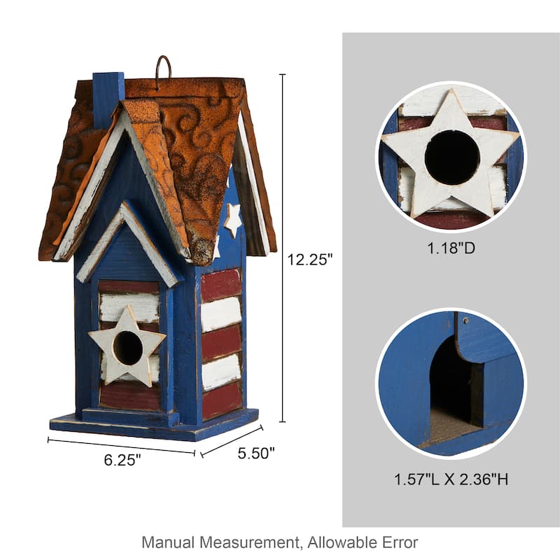 Glitzhome 12.25"H Distressed Solid Wood Outdoor Garden Birdhouse