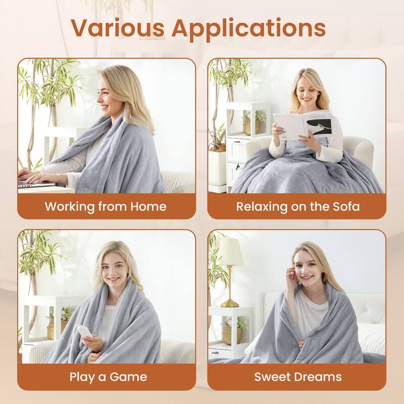 Reversible Flannel Electric Blanket, Heated Throw, Temperature and Timing Functions of a Controller