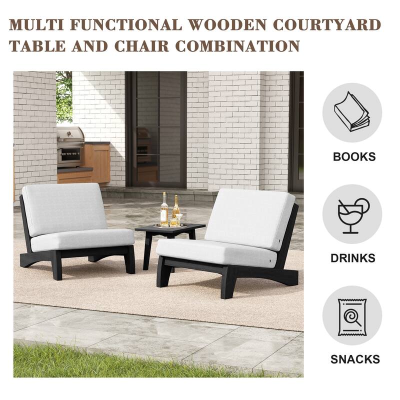 3-piece Outdoor Patio Teak Wood Club Chairs with Side Table