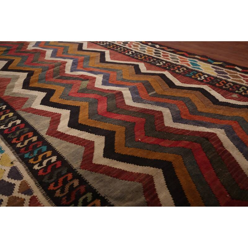 Vegetable Dye Tribal Kilim Qashqai Persian Vintage Wool Carpet - 5'3" X 8'3"