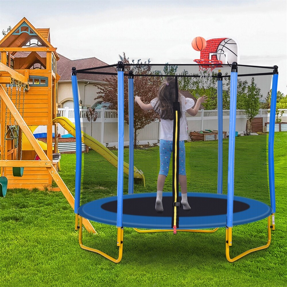 55 Toddlers Trampoline with Safety Enclosure Net and Balls Indoor Outdoor Mini Trampoline for Kids Bed Bath Beyond 40498649