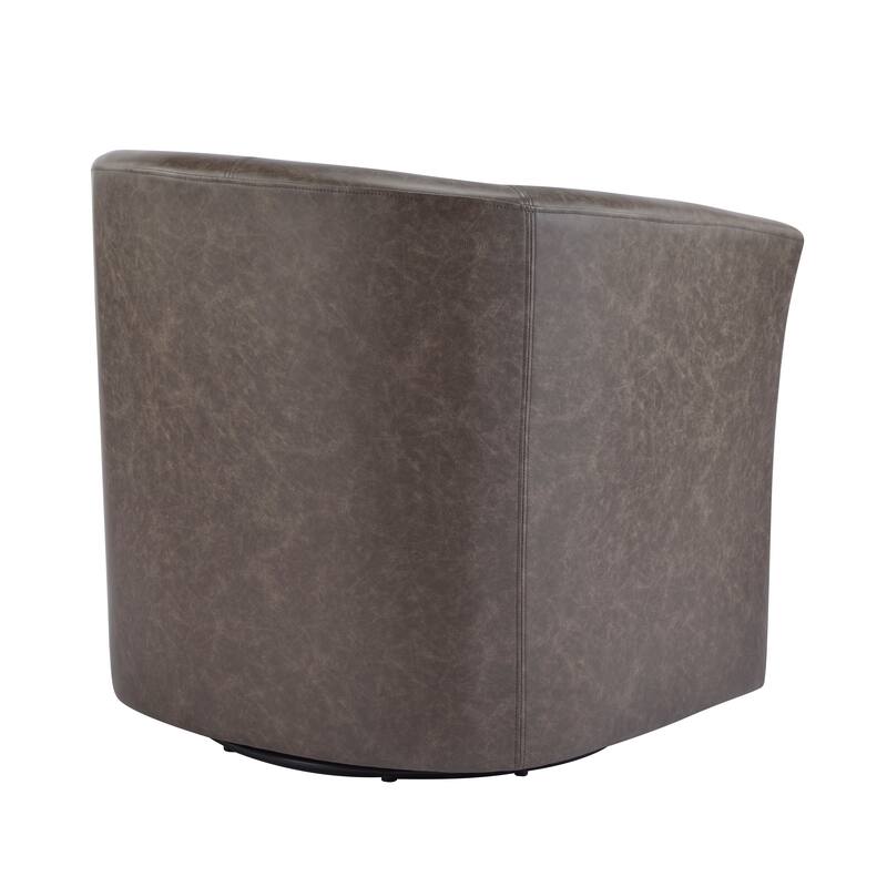 Roomfitters Wilmore Faux Leather Swivel Barrel Accent Chair, Modern 360-Degree Lounge Seating