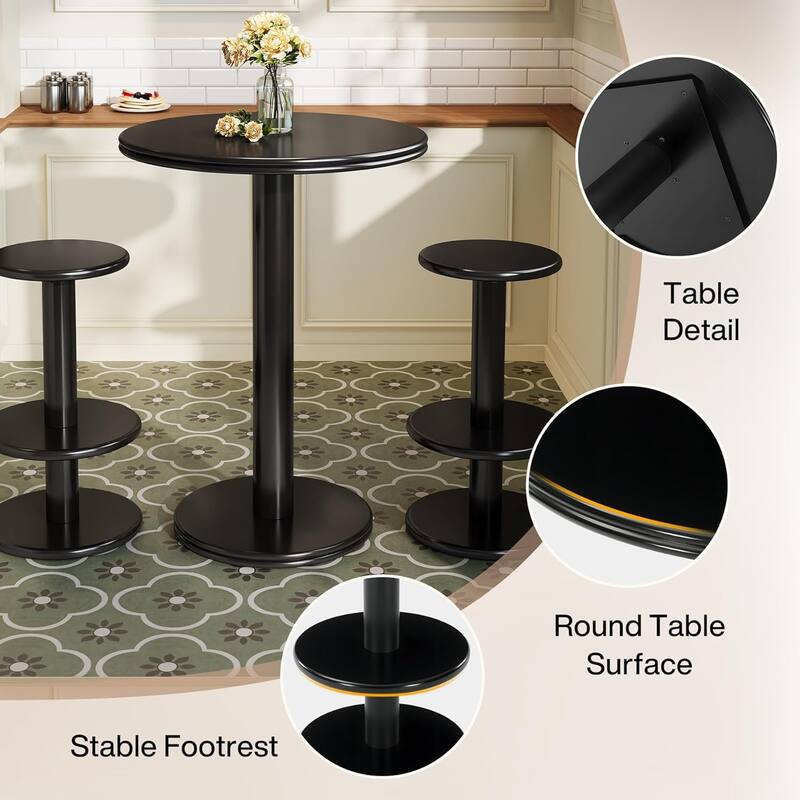 39.4" H Round Bar Table and Chairs Set for Small Bars Kitchen Living Room