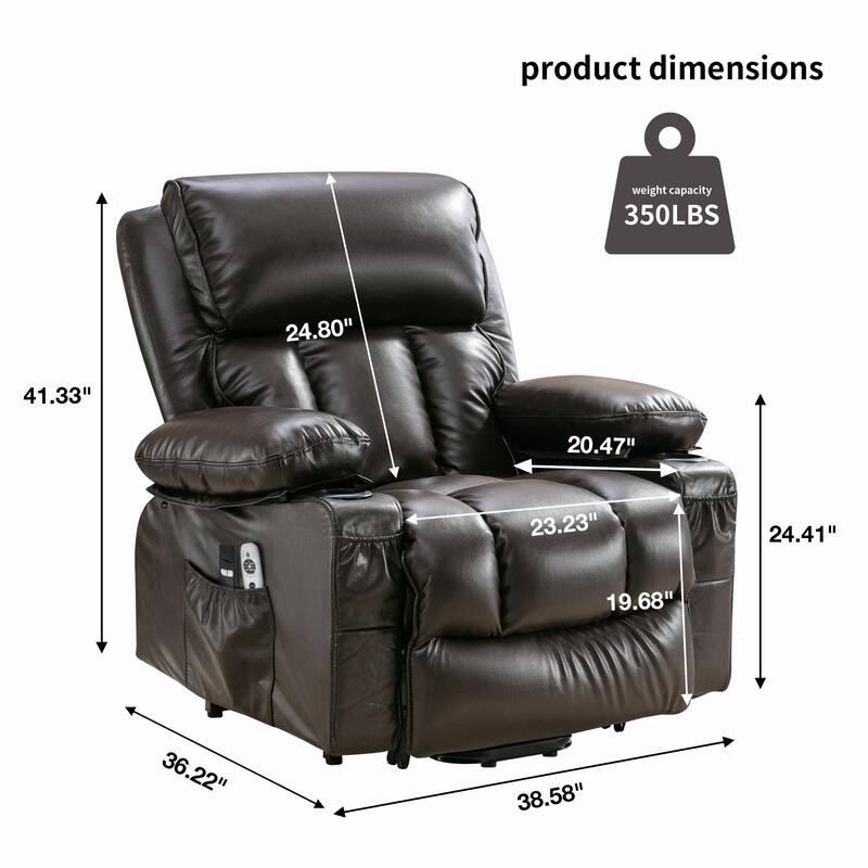 Power Electric Massage Lift Lounge Chair with Heating and Vibration Functions, Fleece Leather with USB