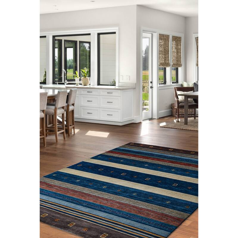 ECARPETGALLERY Hand Loomed Kashkuli Gabbeh Navy Wool Rug - 6'10 x 9'8
