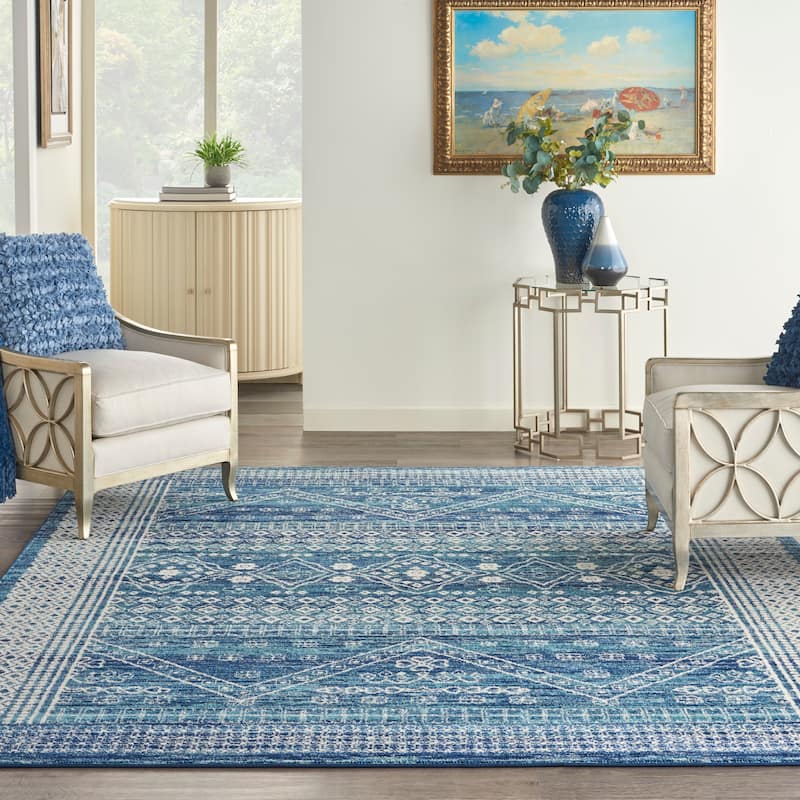 Nourison Passion Distressed Geometric Tribal Area Rug - 8' x 10' - Navy Blue