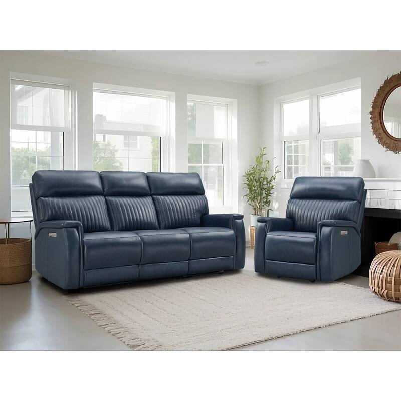 122''W 4-Seat Premium Genuine Leather triple-Power Sofa set with Zero Gravity, Adjustable Headrest & Lumbar Support