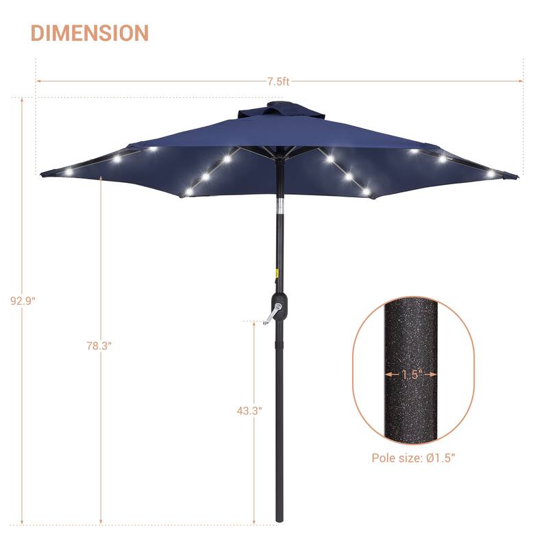 LIVOOSUN Patio 7.5 Feet Market Solar LED Light Umbrella