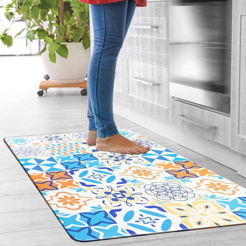 World Rug Gallery Geometric Tile Anti-Fatigue Standing Mat