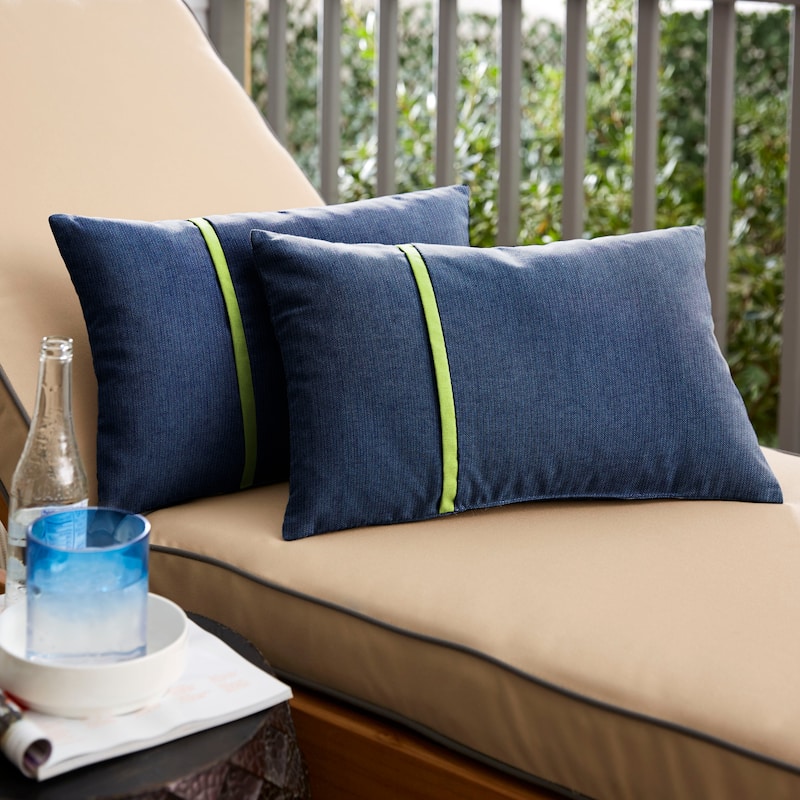 Sorra Home Sunbrella Outdoor Single Petite Flange Pillow Set of 2 - Sunbrella - Spectrum Indigo/Canvas Macaw - 13 in H x 20 in W x 6 in D