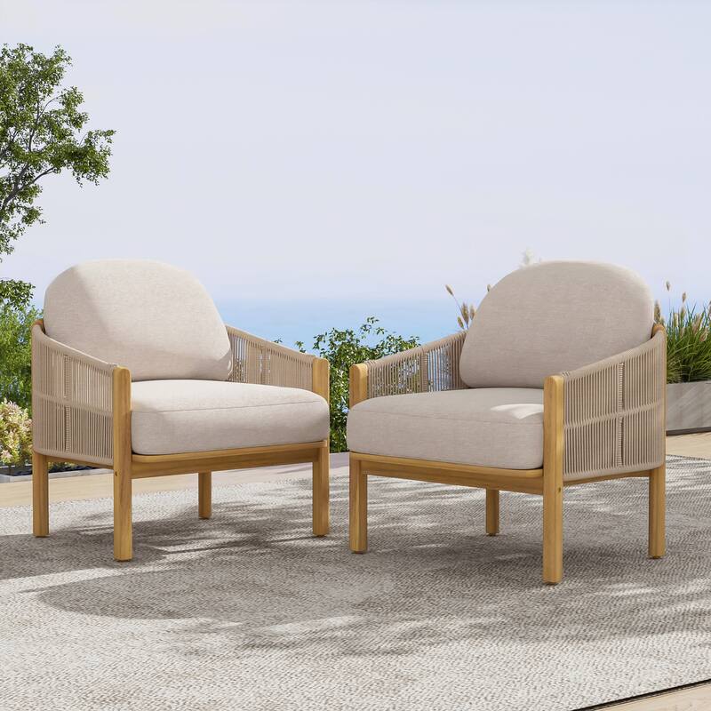Outdoor Wood Club Chair Set of 2 - Beige