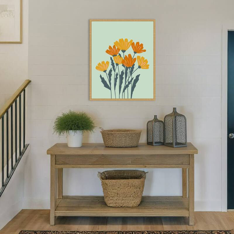 Orange Yellow Flowers by Angela Minca Framed Canvas Wall Art Print