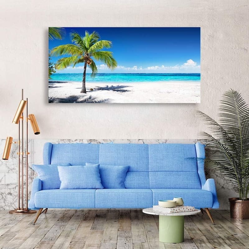 Wall Art Summer Ocean Waves Coconut Trees on Sands Beach