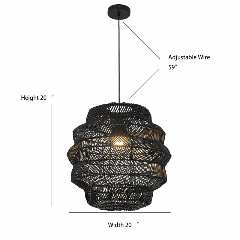 Cana 1-Light Wicker Outdoor Pendant, Coastal Boho Tiered Drum - Handwoven