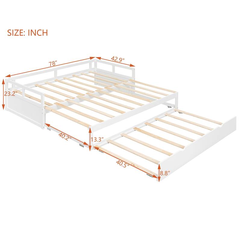 Wooden Daybed with Pull-Out Trundle, Expandable from Twin to King