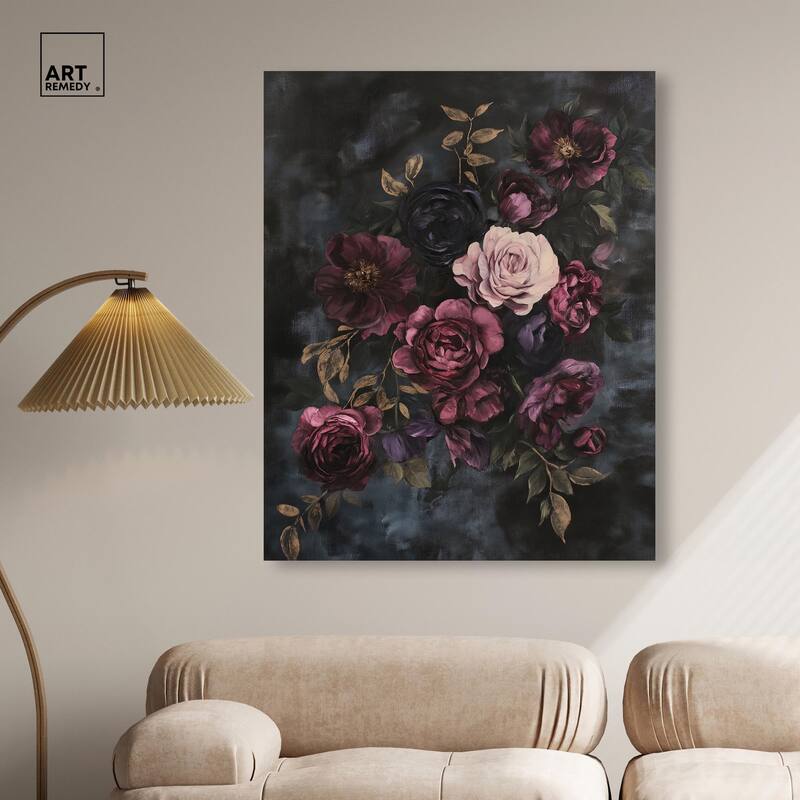 Vintage Dark Roses Canvas by Art Remedy, Gallery Wrapped