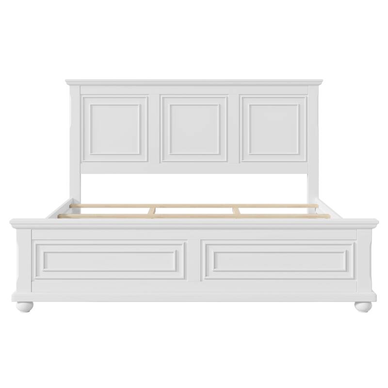 Traditional Pinewood Platform Bed with Slats Support