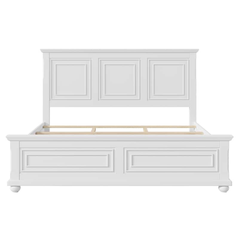 Traditional Style Pinewood Platform Bed with Wooden Slats Support for Bedroom