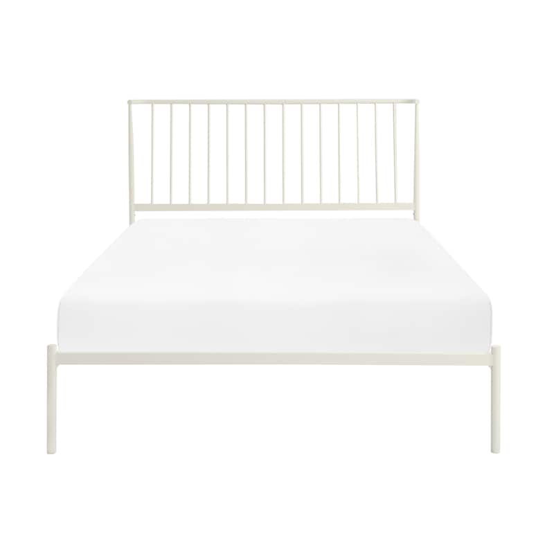 Metal Frame Queen Platform Bed White Finish Angle Headboard Bedroom Furniture 1pc