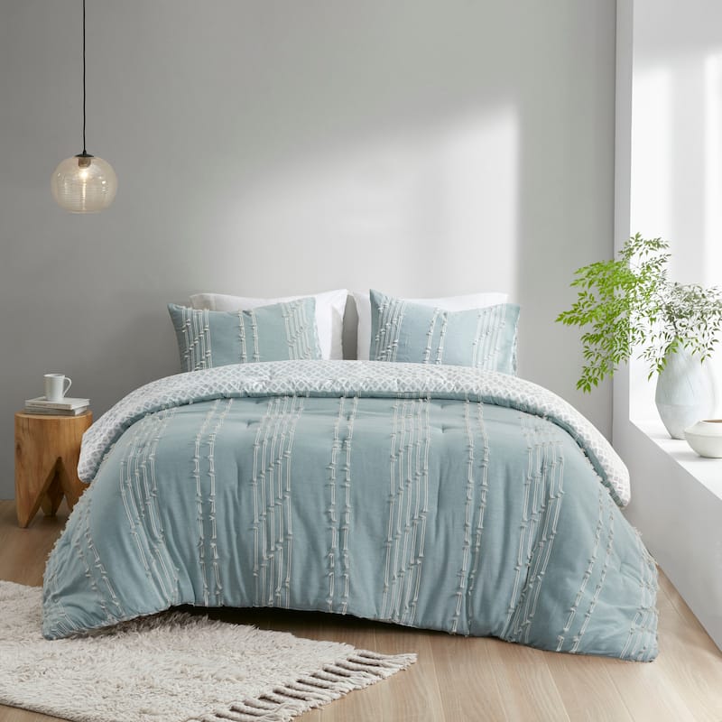 INK+IVY Kara 3 Piece Cotton Jacquard Comforter Set - Aqua - King