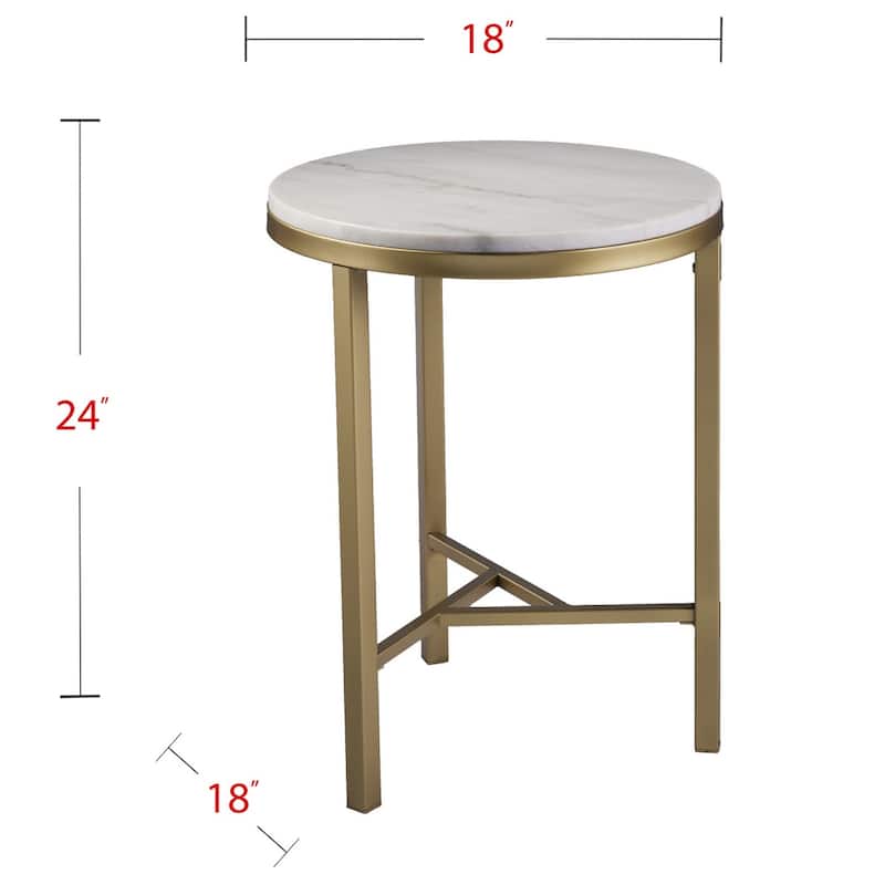 24" Champagne Marble Look Iron Round End Table for Living Room - 18" x 18" x 24"