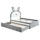 preview thumbnail 36 of 55, Versatility Upholstered Kids Bed with Trundle and 3 Drawers, Embedded LED Lights, Rabbit-Shaped Headboard, No Box Spring Needed