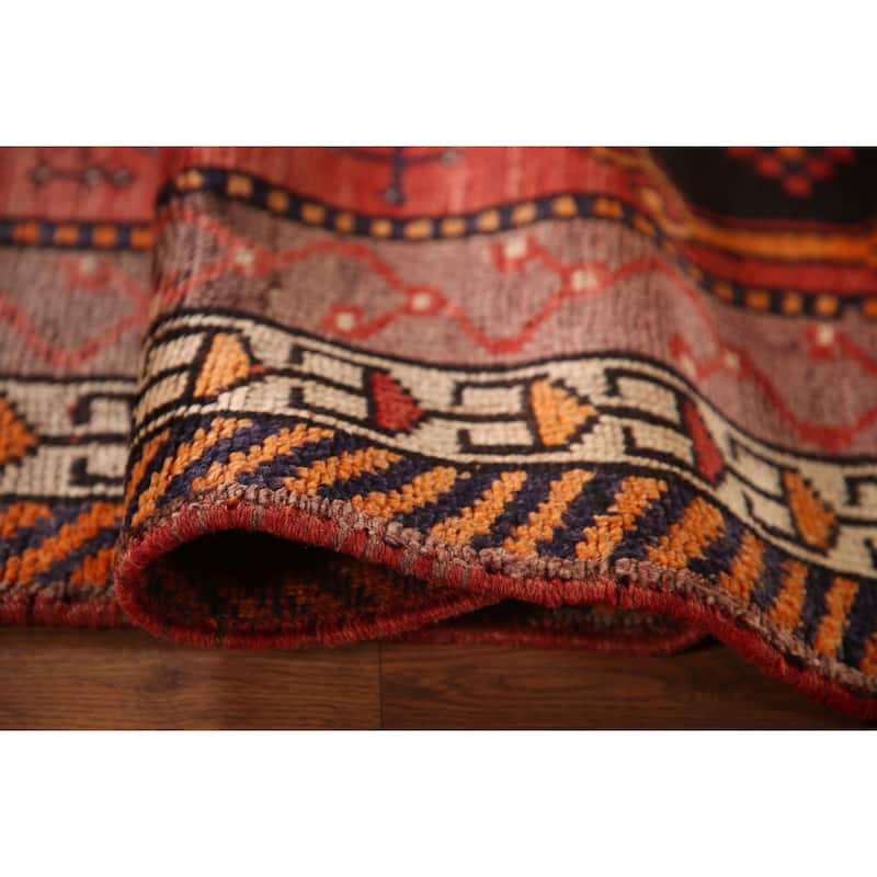 Geometric Orange Shiraz Persian Vintage Rug Hand-knotted Wool Carpet - 4'11"x 7'11"