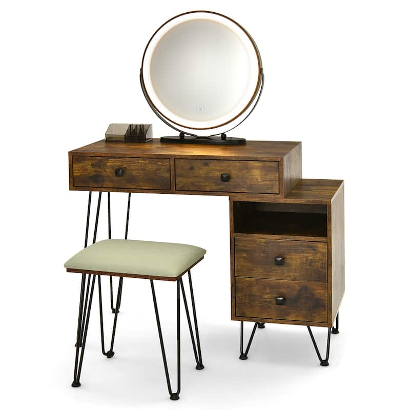 Costway Vanity Table Stool Set Dimmer LED Mirror Large Storage Cabinet - See details