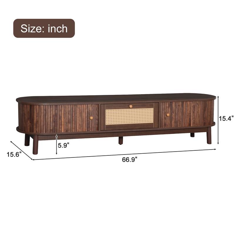 66.9" Rattan Media Console - Spacious Sliding Door Storage, Waterproof Surface for 75" TVs