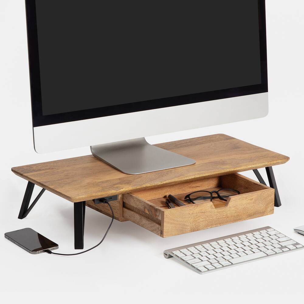 Jani Wood Monitor Stand Riser Desk - Ergonomic Design Stand, Desktop Organizer Table for Home, Office Workspace, Gaming Desk