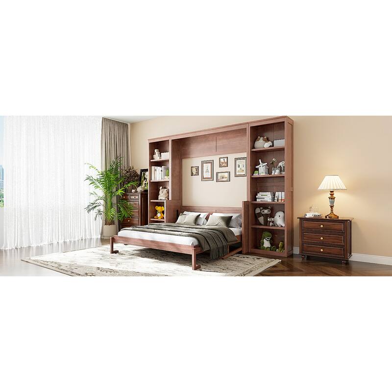 Roomfitters Full/Queen Size Murphy Bed with Desk and Bookshelf Storage, Space Saving, Dark Brown
