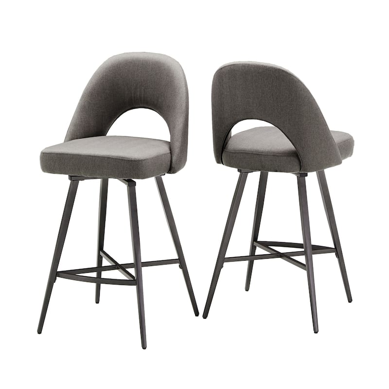 Presley Metal Fabric Swivel Bar Stools (Set of 2) by iNSPIRE Q Modern - Grey Herringbone Fabric - Counter Height