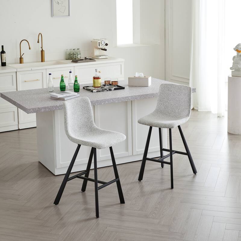 Set of 2 Bar Stool with Ergonomic Curved Backrest - Sturdy Black Metal Frame Counter Height Seating with Footrest