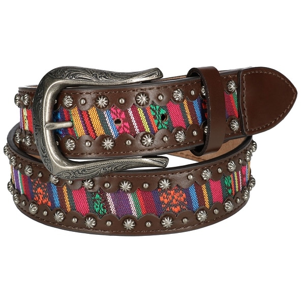 Roper Women's Multi Color Fabric Inlay Leather Belt