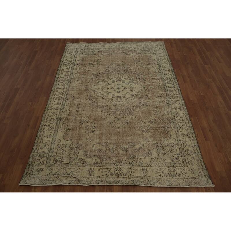 Hand Knotted Oriental 100% Wool Carpet Transitional Medallion Brown Anatolian Area Rug - 8' 8'' X 5' 10''