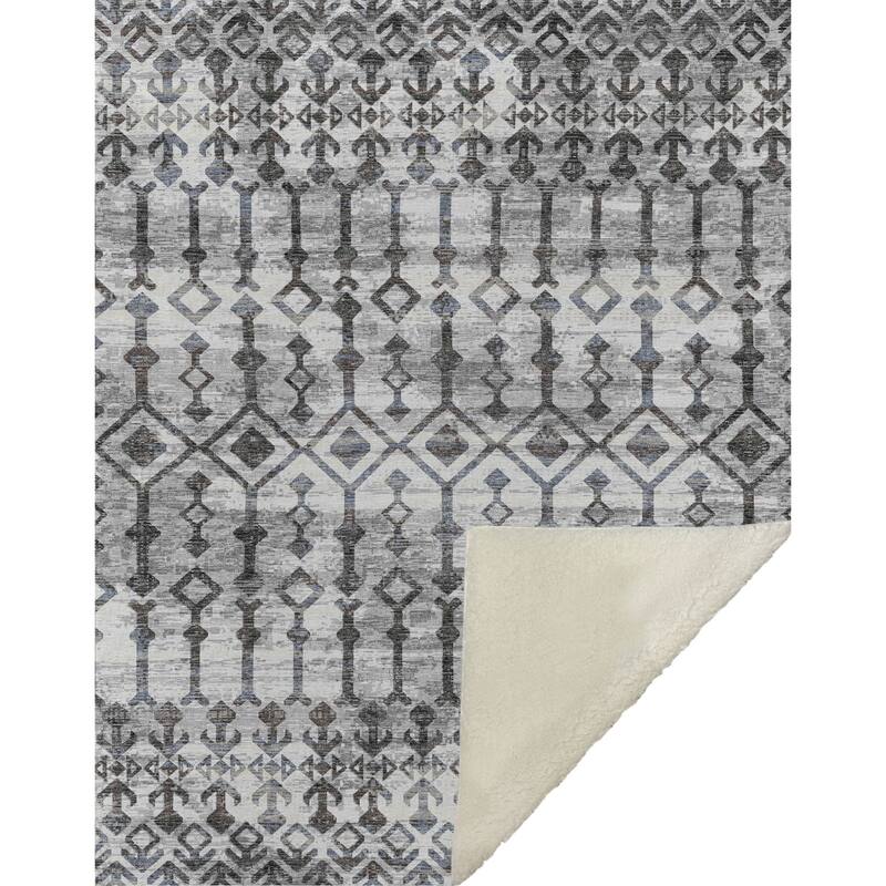 HomeRoots 50" X 70" Charcoal And Gray Geometric Microfiber Plush Throw Blanket