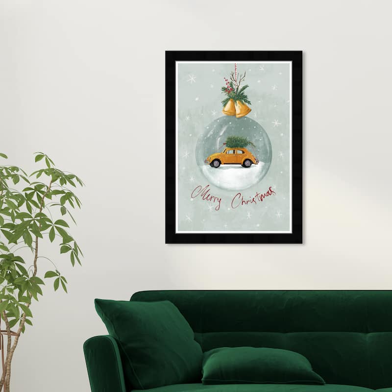 Wynwood Studio Prints Holiday and Seasonal Holiday Bells Sphere Blue and Teal Modern & Contemporary Wall Art Canvas Print - Black