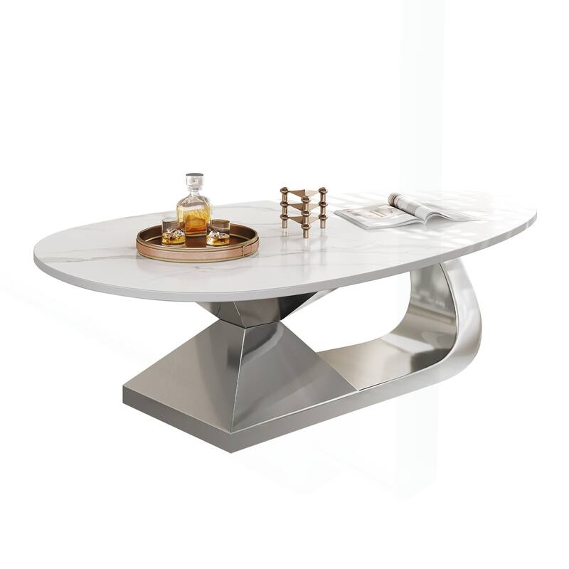 Durable Sintered Stone Coffee Table with Stylish Stainless Steel Base
