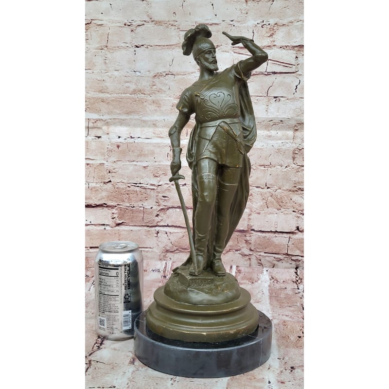 Spanish Conquistador Bronze Sculpture With Sword - Historical Military Explorer Art
