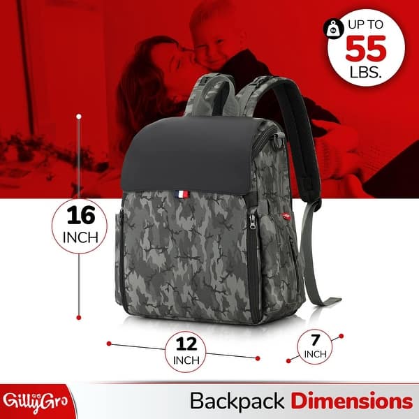 GillyGro Diaper Bag Backpack with In-built Booster, Roll-out Changing Pad, Organizer Insert