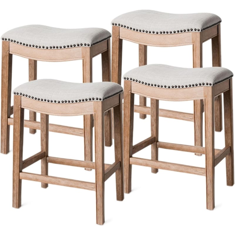 Maven Lane 26" Adrien Saddle Kitchen Counter Height Stool - Weathered Oak - Set of 4