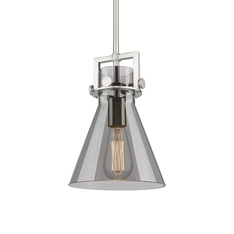 Innovations Lighting 411-1SS-11-8 Newton Cone Pendant Newton Cone 8" - Satin Nickel / Plated Smoke