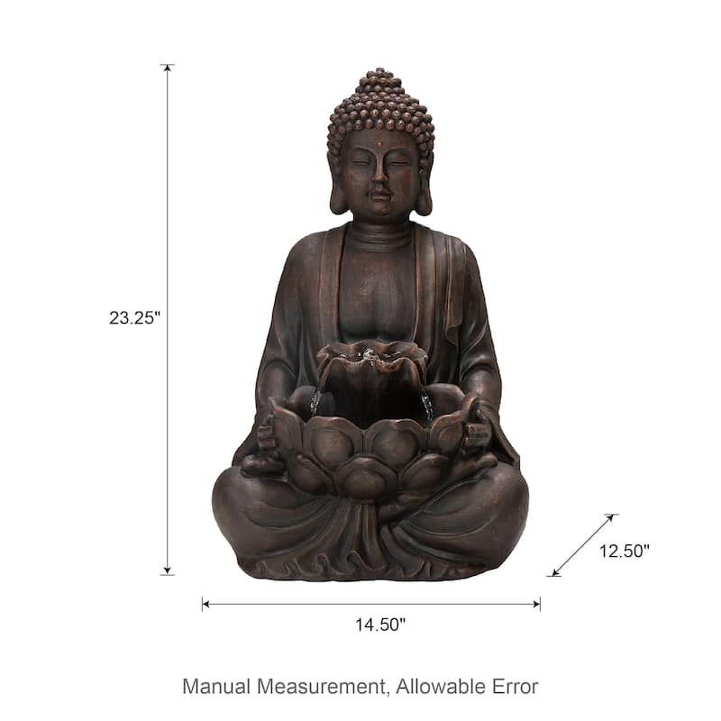 Glitzhome Polyresin Meditating Buddha Frog/Elephant Statue Outdoor Water Fountain with LED Lights