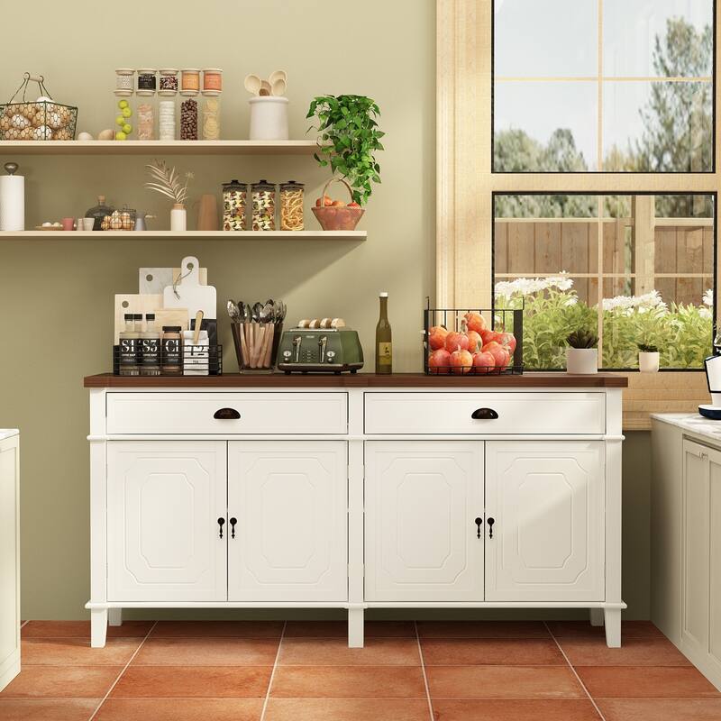 Buffet Cabinet 63" Sideboard Buffet Cabinet with 4 Doors & 2 Drawers