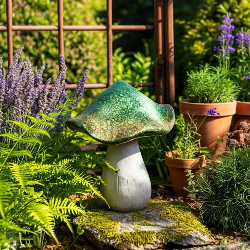 Polyresin Garden Statuary Decorative Mushroom Design - 16" Green