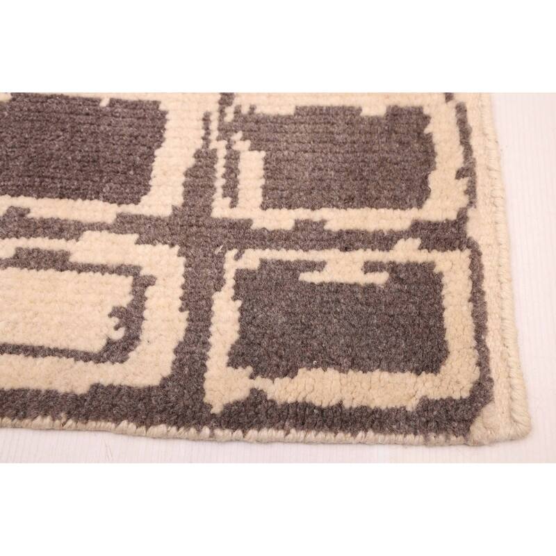 ECARPETGALLERY Hand-knotted Tangier Cream, Dark Grey Wool Rug - 5'3 x 7'10