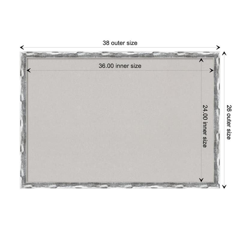 Scratched Wave Chrome Framed Grey Corkboard Bulletin Board - Board Size 36x24